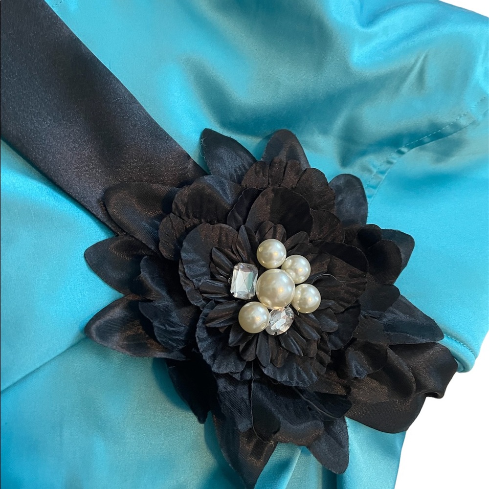 Windsor Aqua Dress Size 5 Black Flower Cocktail Dress Prom Wedding Guest Belt - Picture 4 of 4